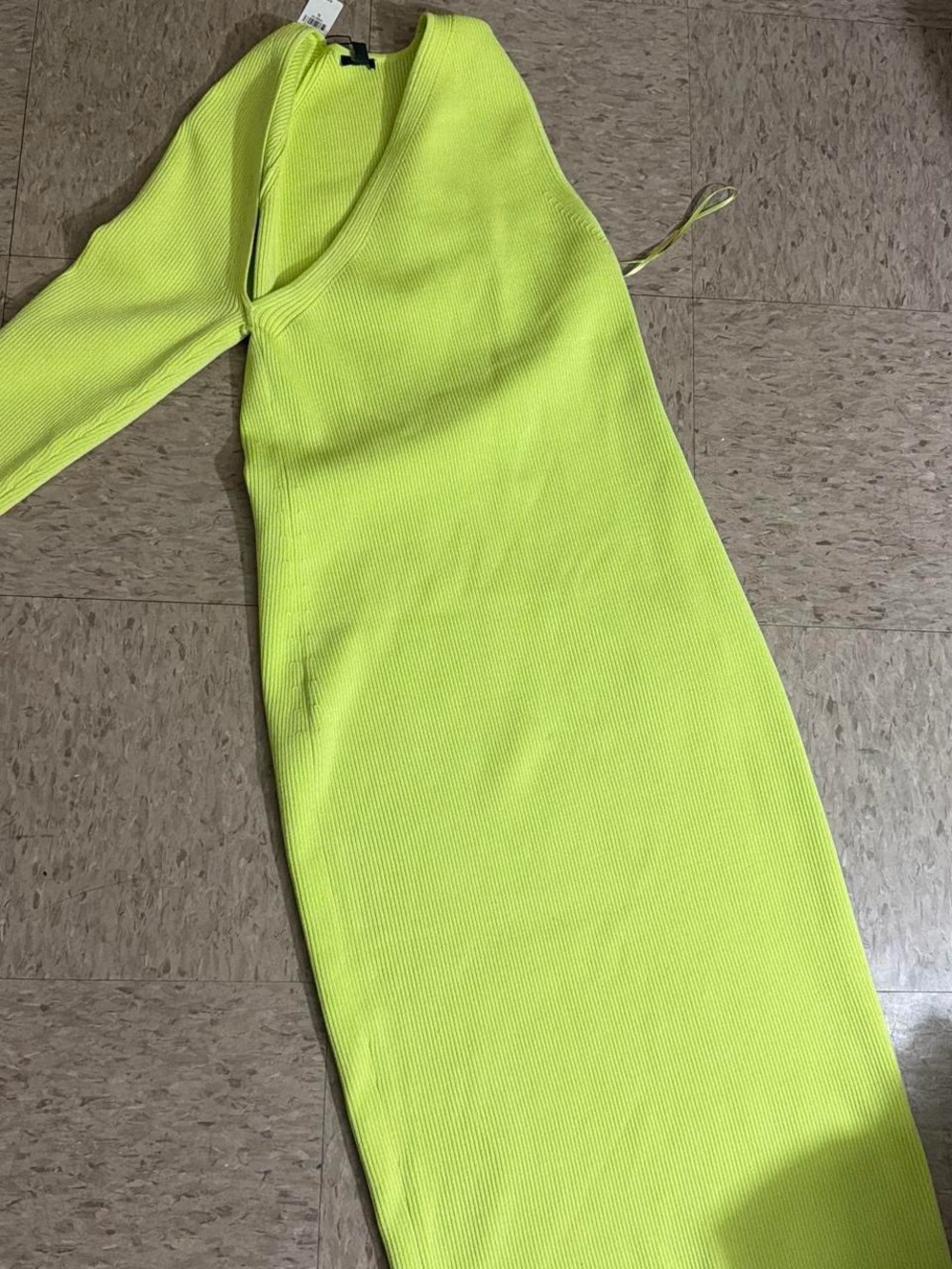 Express Neon Yellow One-Shoulder Ribbed Knit Dress